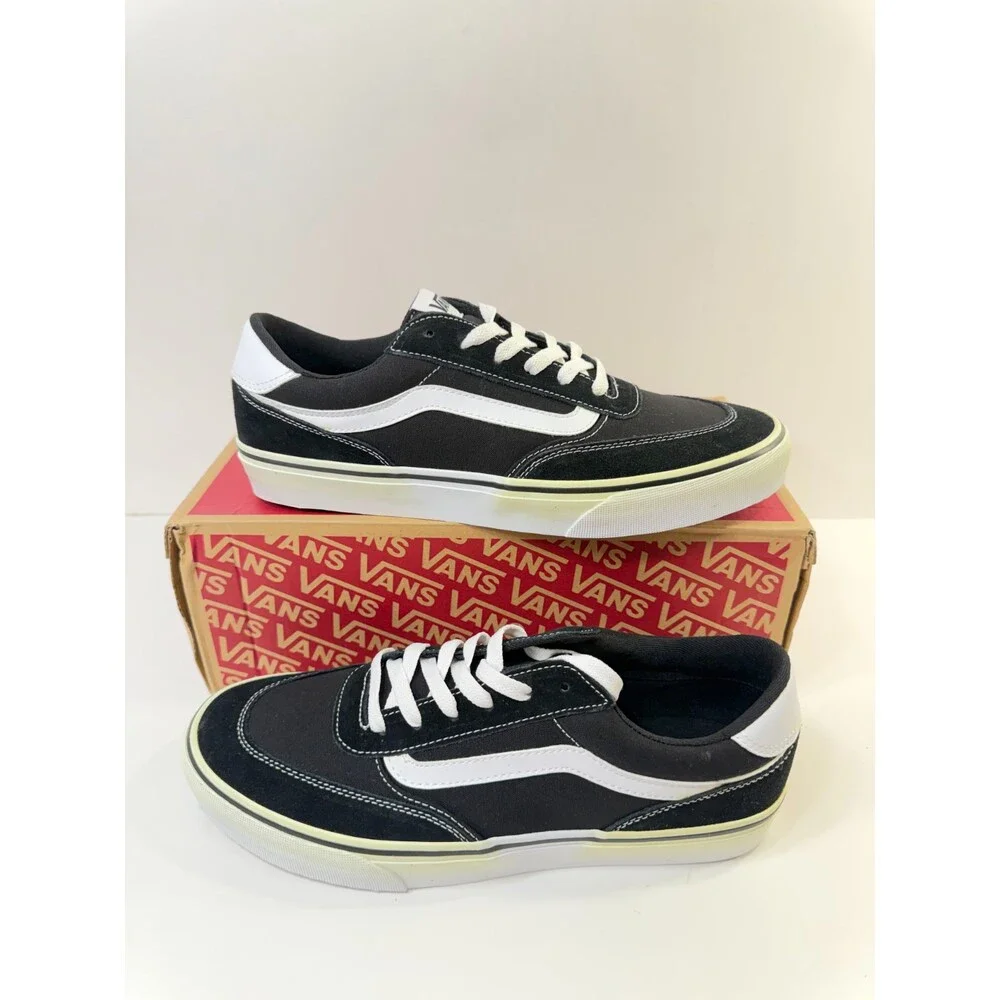 Vans Men's Brooklyn LS Shoe, Suede/Canvas Black/White, 10.5